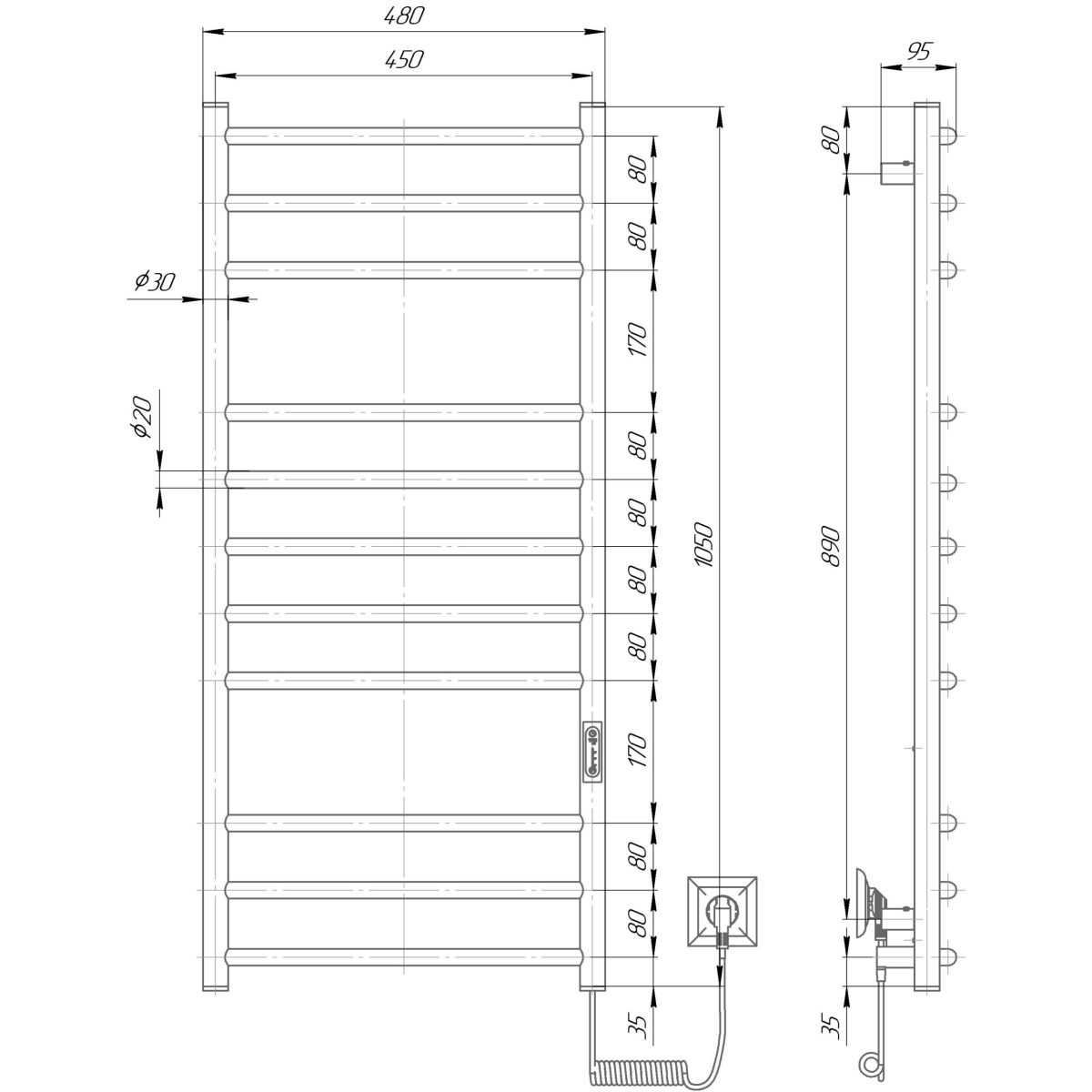 Džiovintuvas elektrinis Standart 1050x480 juodas - Image 2